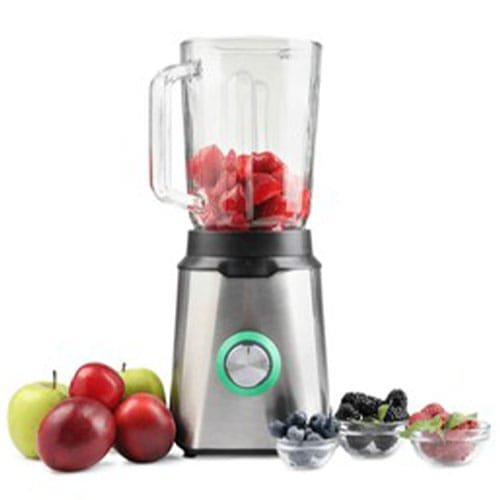 Blender and fresh ingredients isolated on white