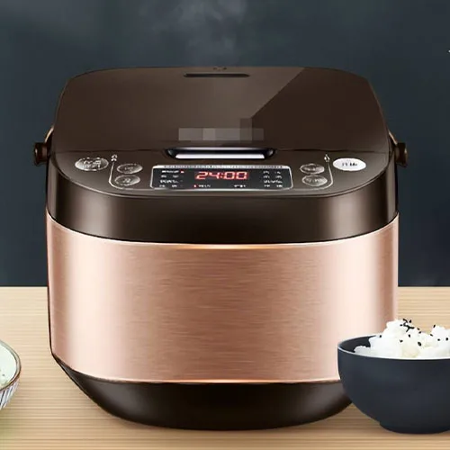 A dark brown rice cooker