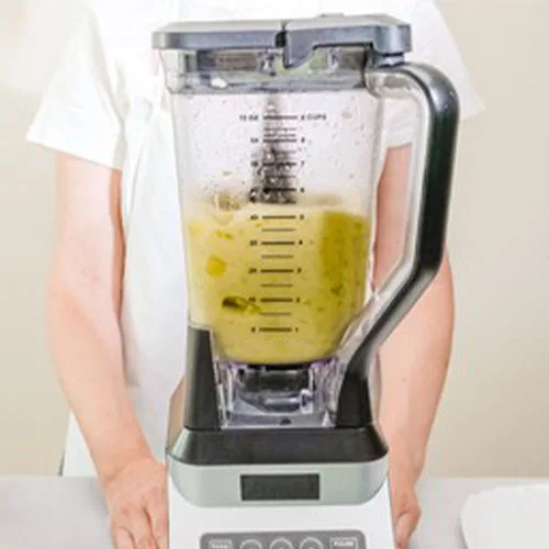 Creamy pureed celery soup recipe. Blended vegetables in blender c