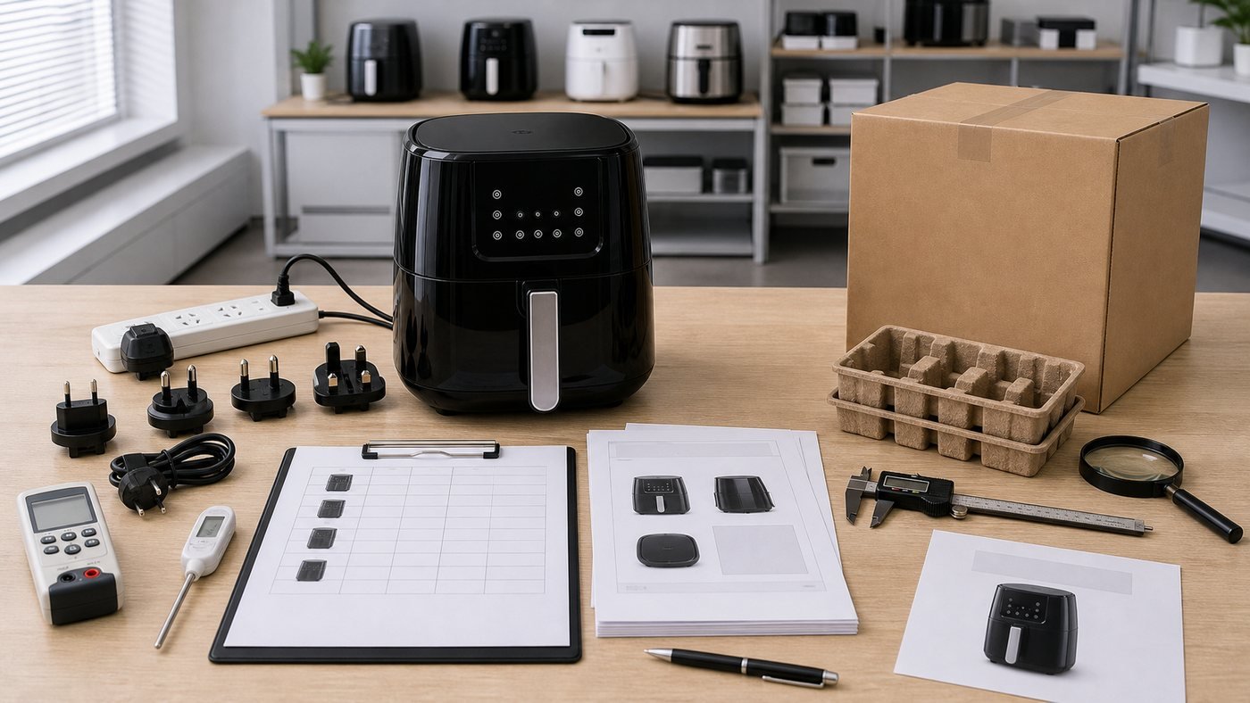 Air fryer compliance checking for plug, voltage and product specification documents