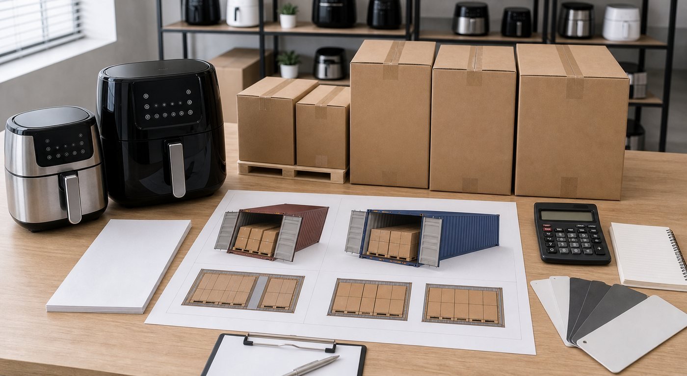 Air fryer carton size and loading plan for 20GP and 40HQ orders